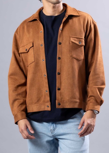 Bespoke Chestnut Brown Suede Overshirt Jacket