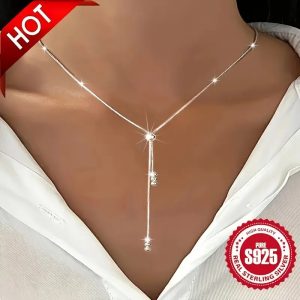 Elegant 925 Sterling Silver Y-Shape Necklace For Women