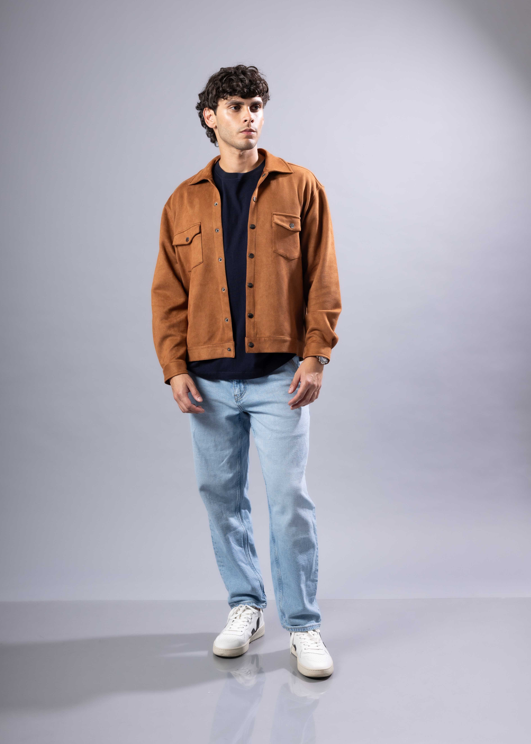 Bespoke Chestnut Brown Suede Overshirt Jacket - Image 4