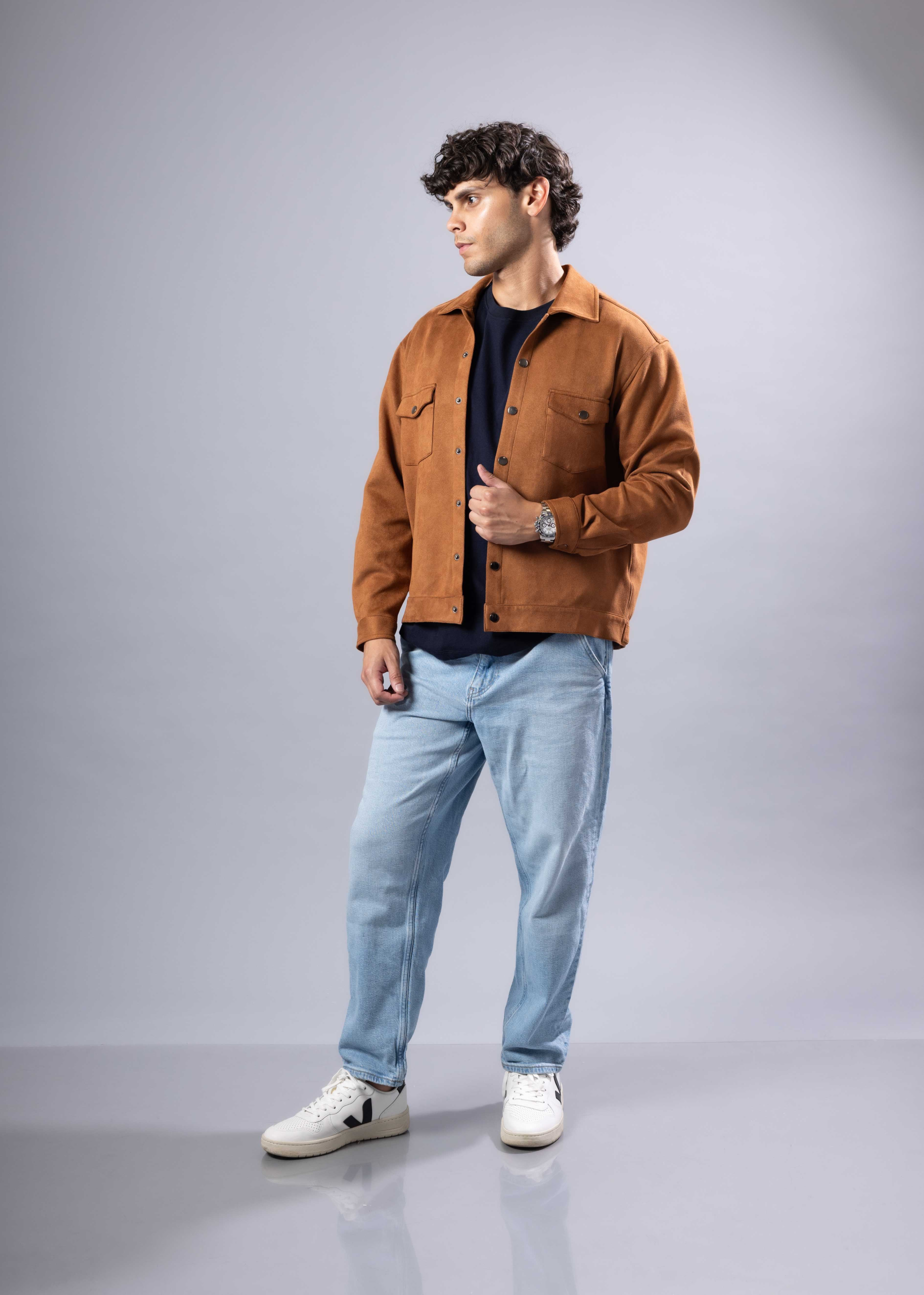 Bespoke Chestnut Brown Suede Overshirt Jacket - Image 2